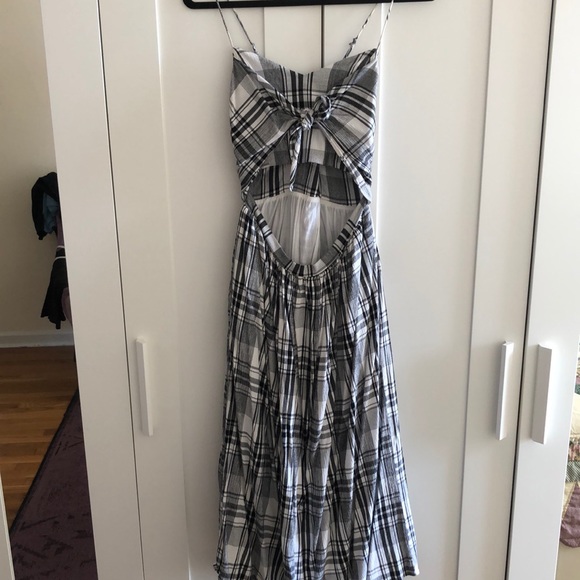 Spaghetti Strap Cut Out Checked Midi Dress - Picture 1 of 8